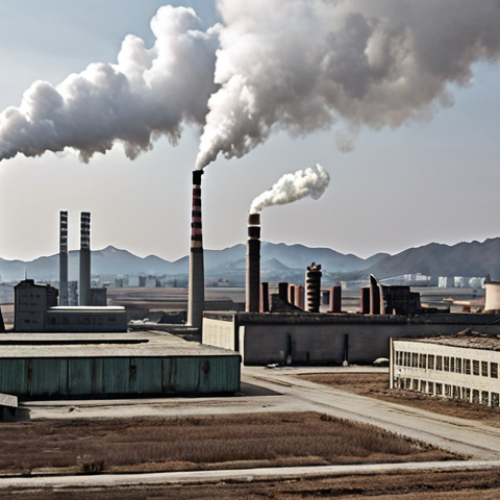 Home 11 A sprawling industrial landscape in Hamhung, North Korea, featuring towering factories with smokestacks against a gray sky, showcasing Soviet-era architecture and a sense of controlled ambition.