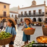 북한 여행 주의사항   국제법과 제재 - **Prompt:** A bustling, sunlit market square in a vibrant Spanish colonial town, filled with diverse...