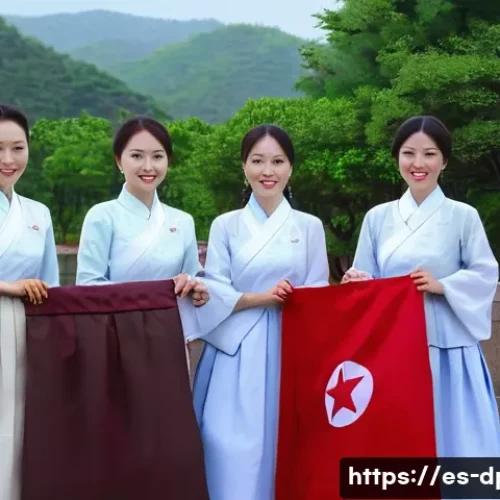 북한의 전통 의상   한복의 디자인과 변화 - A group of North Korean women wearing traditional hanbok designed with modest, straight lines and su...